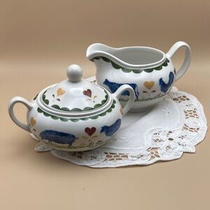 Wood & Sons Jacks Farm Milk Jug Creamer and Sugar Bowl & Lid Vintage